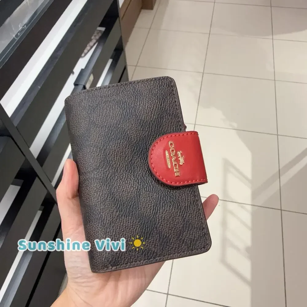 NWT Coach Medium Corner Zip Wallet in Signature Canvas CW786 Walnut/True Red